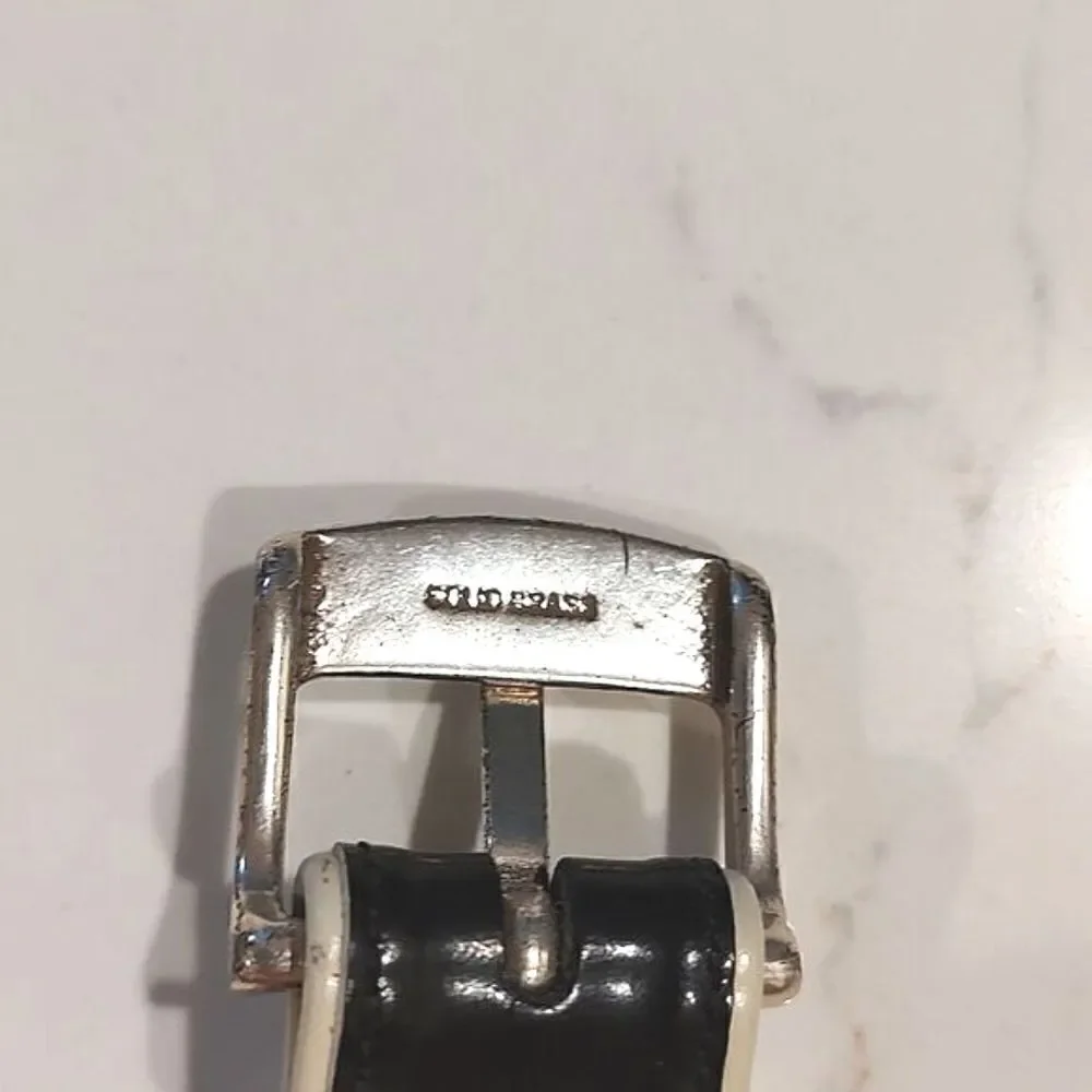 Lauren Ralph Lauren Leather Belt in Black and White Solid Brass Buckle Size L